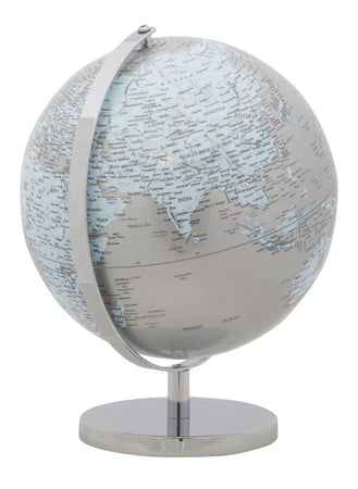 Mappamondo girevole chiaro con base in metallo per decorazione interni h 34 cm