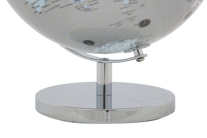 Mappamondo girevole chiaro con base in metallo per decorazione interni h 34 cm