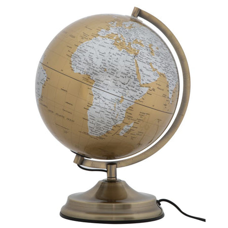 Mappamondo girevole con luce base in metallo per decorazione interni h 38 cm