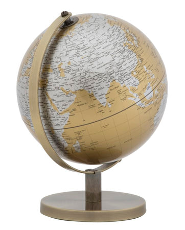 Mappamondo girevole con base in metallo per decorazione interni h 28 cm