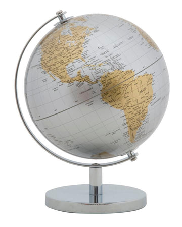 Mappamondo girevole con base in metallo per decorazione interni h 28 cm