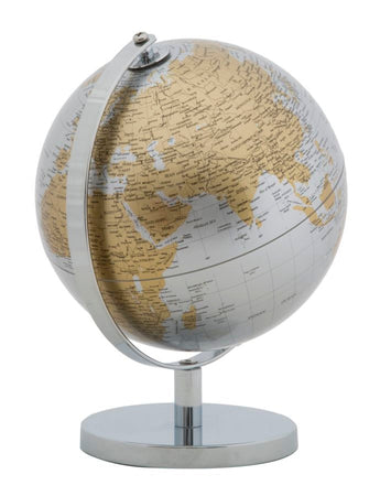 Mappamondo girevole con base in metallo per decorazione interni h 28 cm