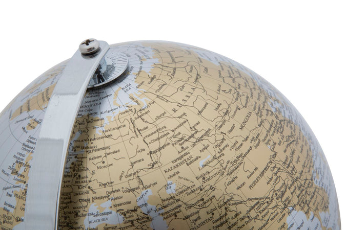 Mappamondo girevole con base in metallo per decorazione interni h 28 cm