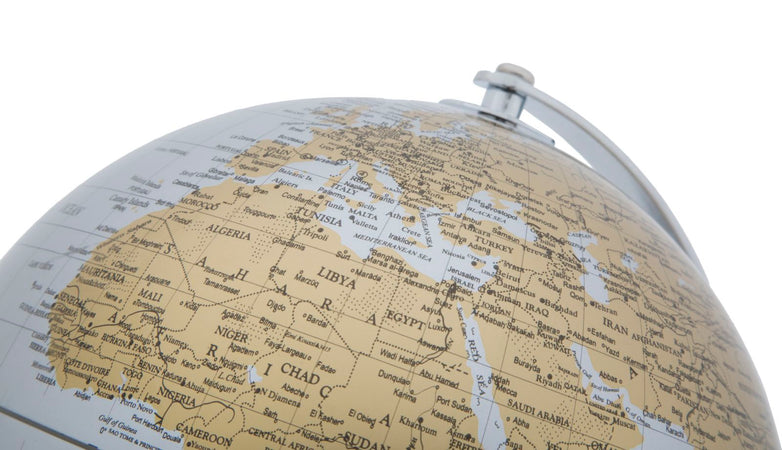 Mappamondo girevole con base in metallo per decorazione interni h 28 cm