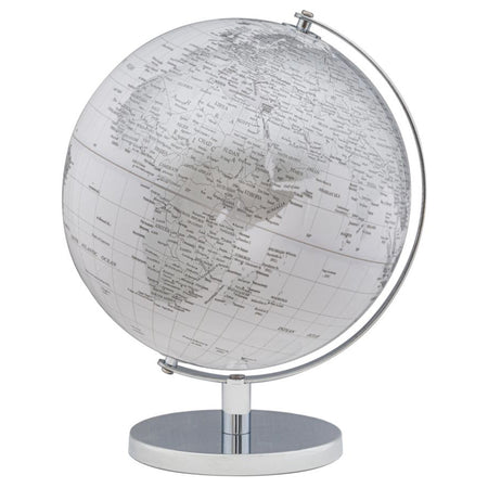 Mappamondo girevole chiaro con base in metallo per decorazione interni h 34 cm
