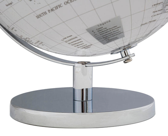 Mappamondo girevole chiaro con base in metallo per decorazione interni h 34 cm
