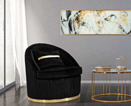 Poltrona "Space" in tessuto e legno con decorazioni dorate per interni