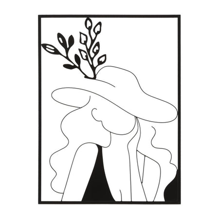 Pannello decorativo donna con cappello in ferro per decorazioni ambienti