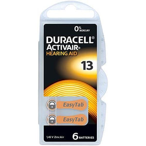 Batterie per Apparecchi Acustici Duracell formato 13 - batteria di lunga durata senza mercurio - Confezione 6 pezzi