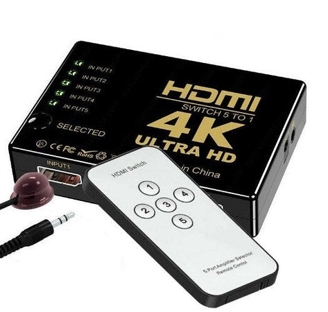 Commutatore Switch HDMI 1.4B - 5 Ingressi ed 1 Uscita - ULTRA HD 4K - FULL HD - telecomando IR