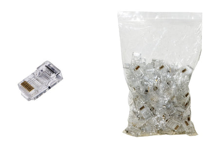 Confezione 100 connettori forati 8 poli - cat 5e utp non schermato - rj45 - per cavo flessibile