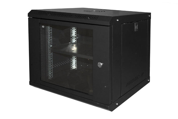 Armadio rack 19" - 9 unita' - da muro per reti - (a)450 x (p)400 x (l) 530 mm - colore nero - porta vetro
