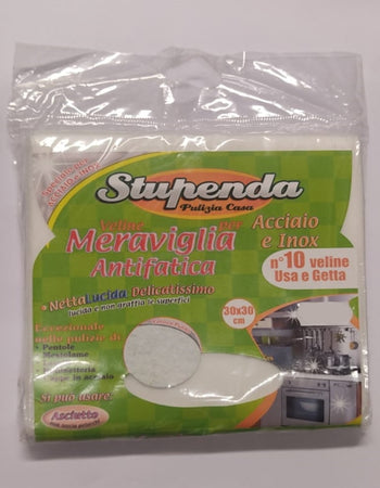 BRIANTINA - STUPENDA - 10 VELINE USA E GETTA "MERAVIGLIA" PER LA PULIZIA DI ACCIAIO INOX - 30X30 CM