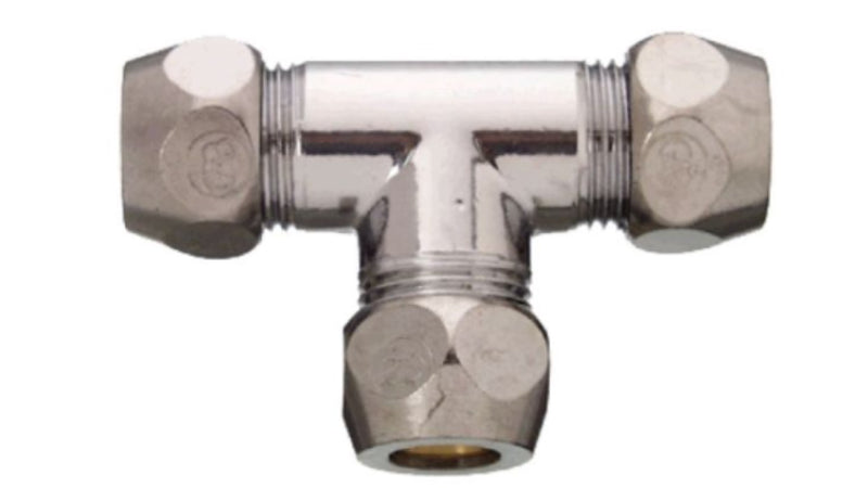 RACCORDO A COMPRESSIONE A "T" 10x10x10MM - IN OTTONE CROMATO