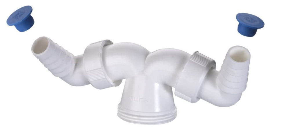 CONNETTORE IN PLASTICA A DOPPIO COLLEGAMENTO PER LAVATRICE 11/2" - IN PVC COLORE BIANCO
