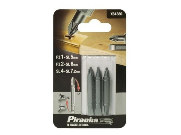 BLACK&DECKER - 3 PEZZI - "PIRANHA" SET INSERTI PER AVVITATORI - A DOPPIA FACCIA
