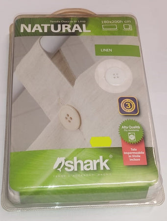 SHARK - TENDA DA DOCCIA COMPLETA DI GANCI IN LINO LINEA "LINEN" 180x200h cm - COLORE BAINCO CON BOTTONI