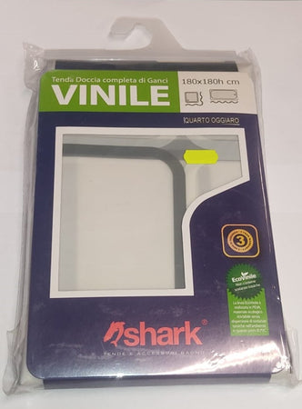 SHARK - TENDA DA DOCCIA COMPLETA DI GANCI IN VINILE LINEA "QUARTO OGGIARO" 180x180h cm - COLORE BIANCO CON DECORAZIONI NERE