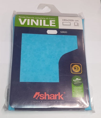 SHARK - TENDA DA DOCCIA COMPLETA DI GANCI IN VINILE LINEA "SIRIO" 180x200h cm - COLORE AZZURRO