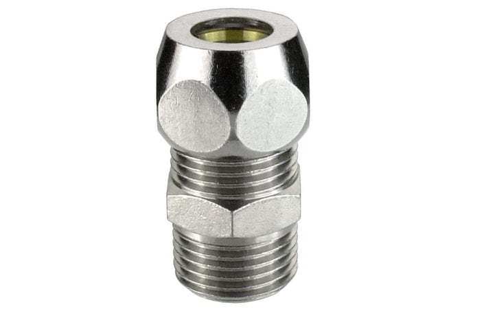 RACCORDO DRITTO DOPPIO A COMPRESSIONE - FILETTO MASCHIO 1/2" SU UN LATO - IN OTTONE CROMATO