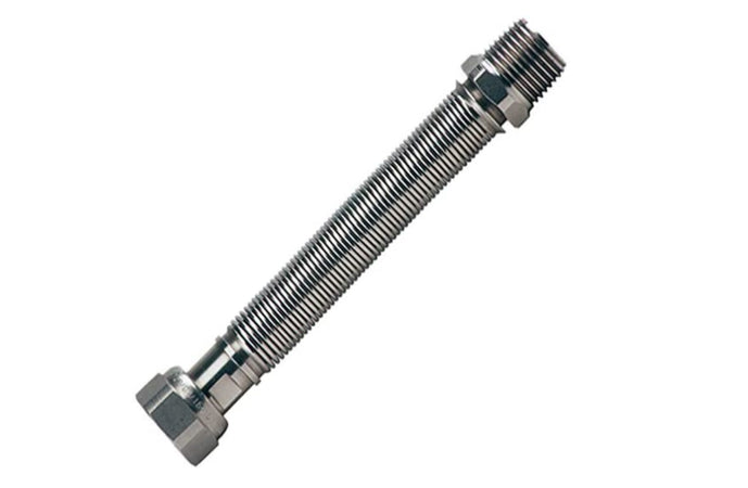 TUBO FLESSIBILE ESTENSIBILE ACQUA 100/200MM - PER CALDAIA/SCALDABAGNO - RACCORDO 1/2" - IN ACCIAIO INOX
