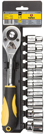 TOPEX - 11 PEZZI - SET CHIAVI A BUSSOLA DA 10-24MM E CRICCHETTO 1/2"