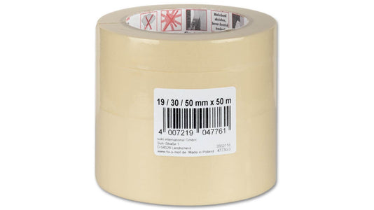 FIX-0-MOLL - 50mt x 19/30/50mm - SET 3 NASTRI ADESIVI "ECO" IN CARTA CRESPATA PER MASCHERATURA - COLORE CAMOSCIO