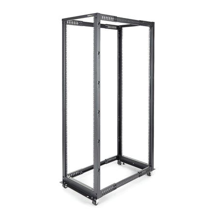 Startech.com server rack a 4 montanti 42u open frame, armadio rack di rete 19\" con ruote, rack server per apparecchiature av/dati/media/it, quadro rack con ruote/piedini di livellamento o montaggio a pavimento - 4POSTRACK42