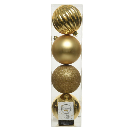 Palline per albero di natale in plastica infrangibile color Oro da 10 cm, 4 pezzi
