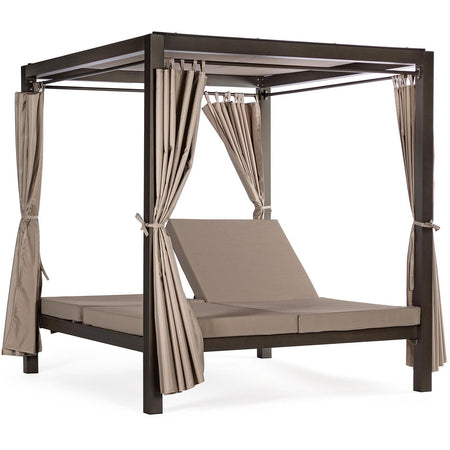 Lettino "Daybed Dream" prendisole ad isola per giardino e piscina, baldacchino reclinabile con tende