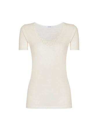 Ragno Maglia Intima Donna Mezze Maniche Lana Cotone con dettaglio in Pizzo 71857 S22 - Passarelli Biancheria