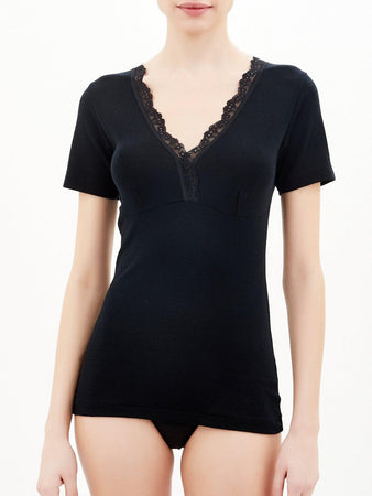 Ragno Maglia Intima da Donna Maniche Corte con Forma Seno in Pura Lana 073098 S34 - Passarelli Biancheria