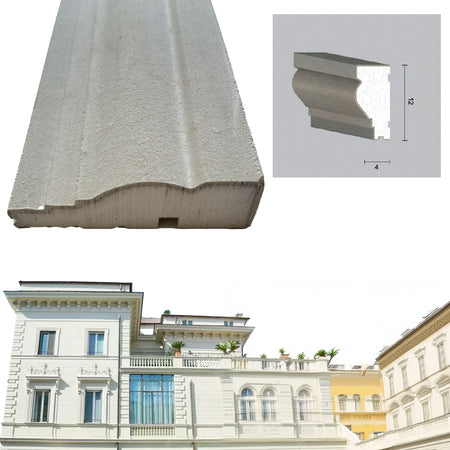 €9,99ml *** STOCK *** Pacco da 28ml di cornice decorativa in XPS Resinata per esterno 12X4X200cm PD073 - Eternal Parquet
