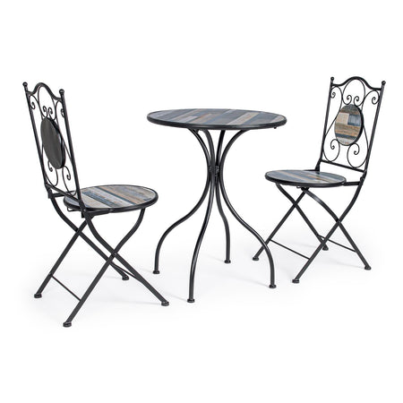 Set Tavolino tondo con 2 sedie in acciaio per giardino e bar da esterno
