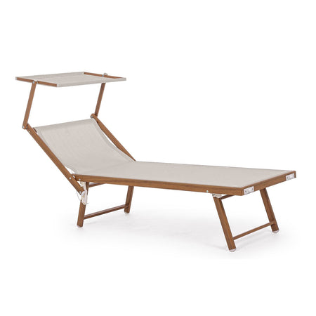 Lettino prendisole "Woody" in texilene per giardino e balcone con tettuccio