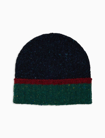 Gallo cappello uomo Berretto uomo lana blu a coste tinta unita e risvolto in contrasto