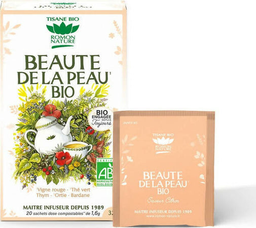 1 scatola di 20 bustine di infusi biologici per la Bellezza della pelle con vite rossa , tè verde e ortica