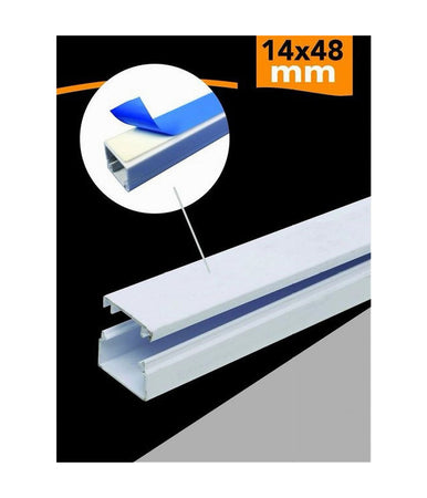 10 Pz Profili Canalina Passacavi Con Biadesivo In Pvc Colore Bianco 2 Mt 14x48mm