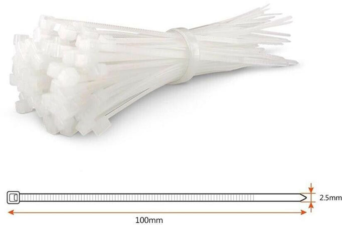 100 Fascette Elettricista Di Cablaggio Fascetta 2.5 X 100 Mm In Nylon Bianco Tools