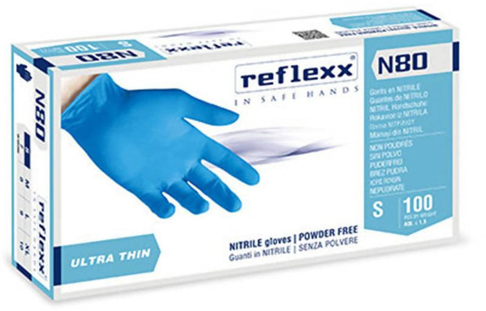 1000 Guanti in Nitrile Senza Polvere Reflexx 80 Pulizia Industria Estetica