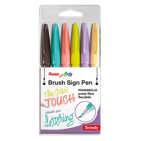 Astuccio 6 Sign Pen Brush Trendy Colori Assortiti Pentel