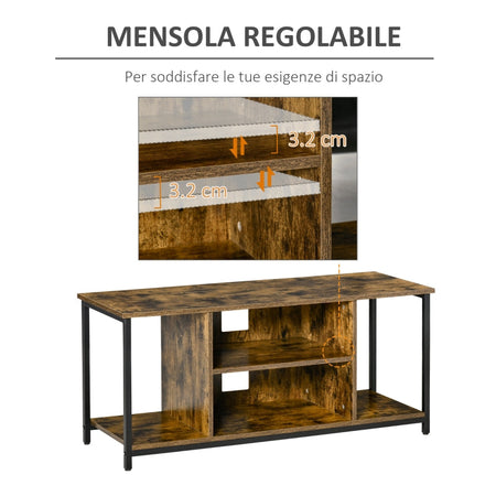 Mobile TV da Salotto in Stile Industriale, Legno e Acciaio, 110x40x50cm marrone e nero scaffale F839-184A