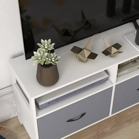 Mobile TV 50" max in MDF e Tessuto non Tessuto con 2 Cassetti e 2 Ripiani, 100x30x53 cm, Bianco e Grigio F839-776V80WTA