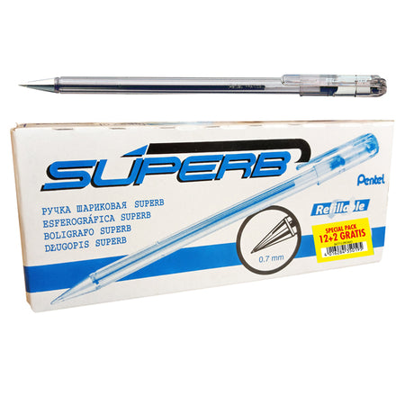 12+2Pz Penna Sfera Superb Bk77 Promopack Blu 0.7Mm Pentel