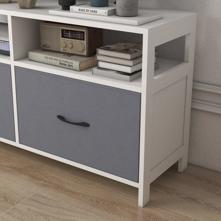 Mobile TV 50" max in MDF e Tessuto non Tessuto con 2 Cassetti e 2 Ripiani, 100x30x53 cm, Bianco e Grigio F839-776V80WTA