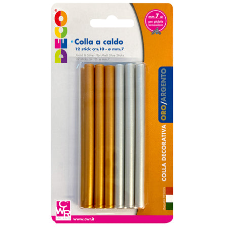 12 Stick Colla A Caldo Oro E Argento D.7Mm - Lungh.10Cm Deco