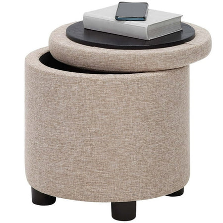 Pouf Contenitore Sgabello Poggiapiedi in Tessuto 40x40 H40cm Beige