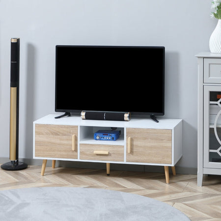 Mobile TV 50" max in MDF e Tessuto non Tessuto con 2 Cassetti e 2 Ripiani, 100x30x53 cm, Bianco e Grigio F839-776V80WTA