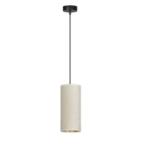 Sospensione 1 Luce Bente In Acciaio Nero E Paralume Bianco E Oro