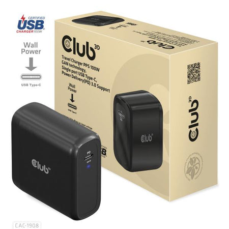 CLUB3D CAC-1908 Universale Nero AC Ricarica rapida Interno (Club3D Reiseladegert 1xUSB Typ C,)